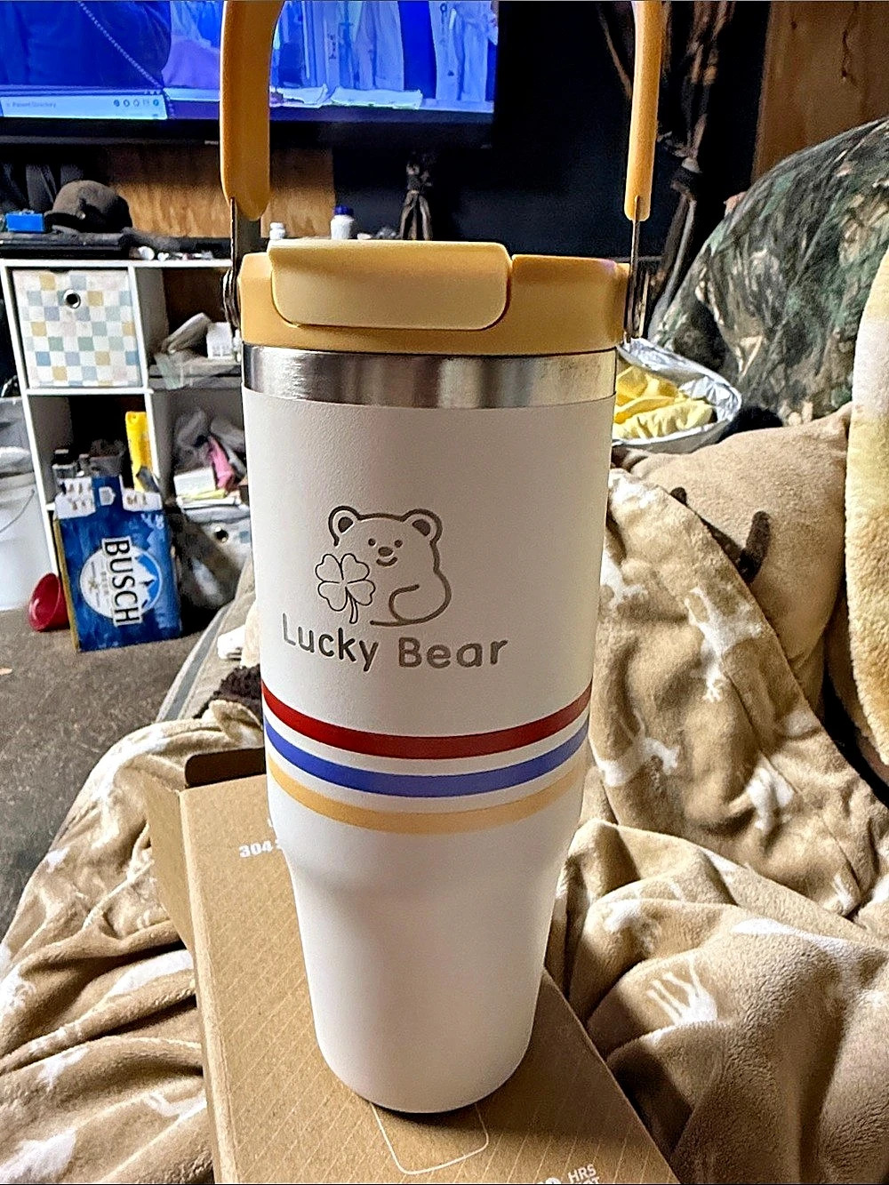 Lucky Bear 304 Stainless Steel Tumbler 32oz White & Yellow
